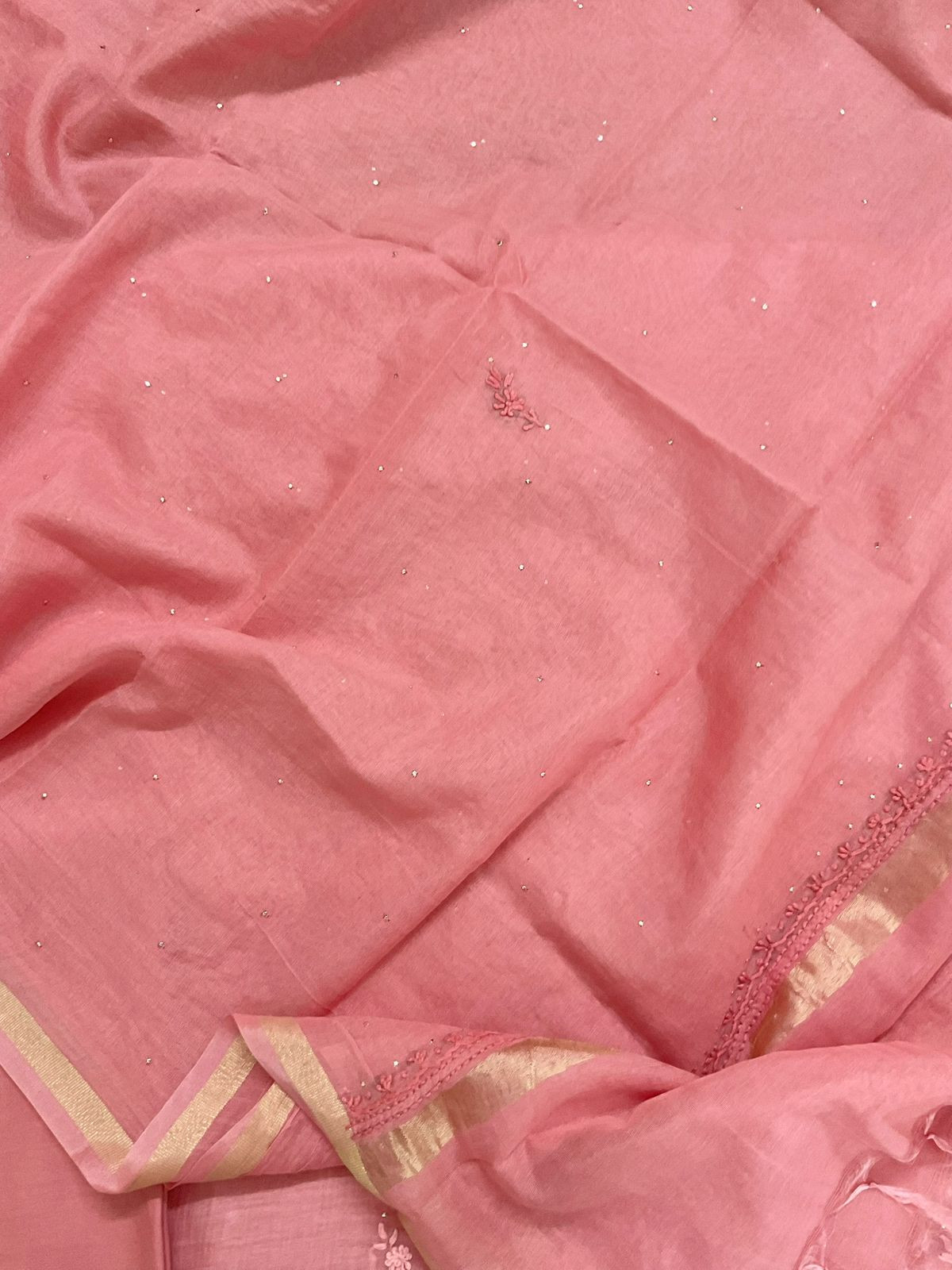 Pure Chanderi Embroidered Suit - Pink
