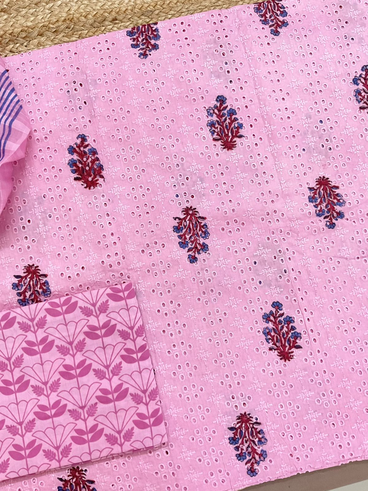Pure Cotton Printed Embroidered Suit - Pink