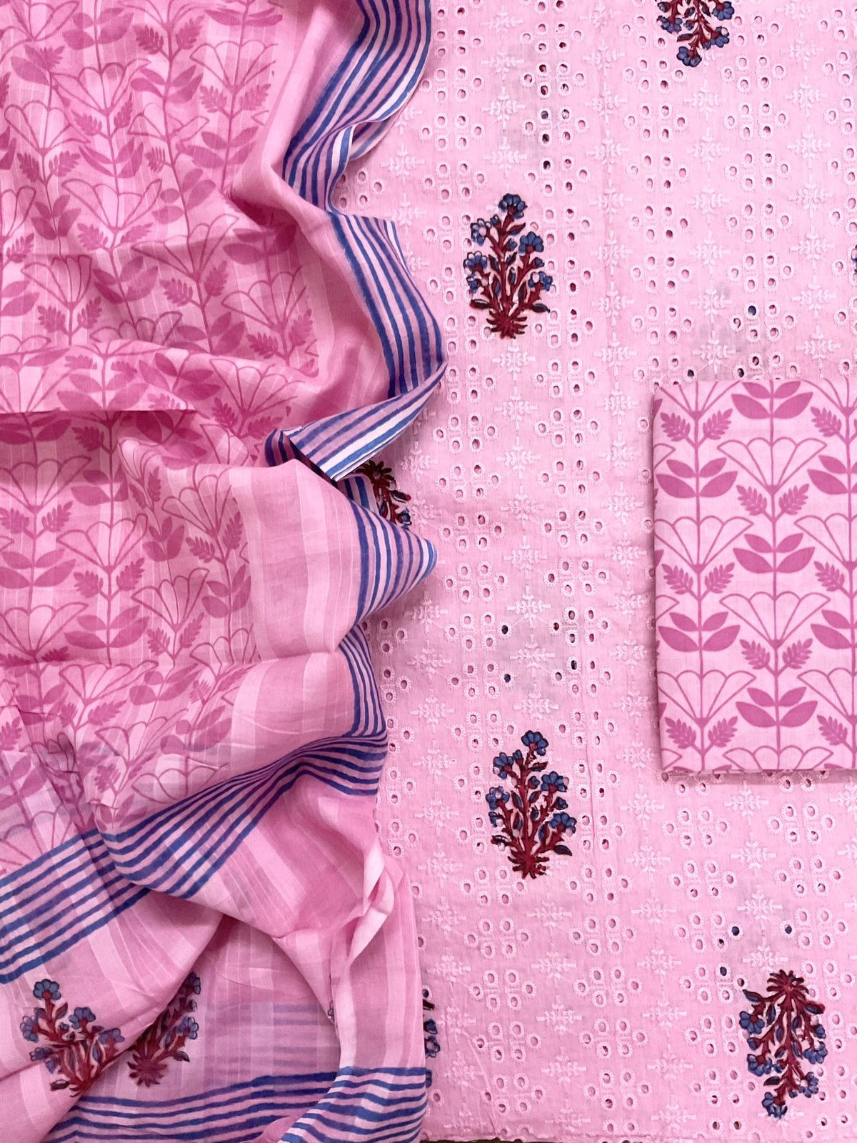 Pure Cotton Printed Embroidered Suit - Pink