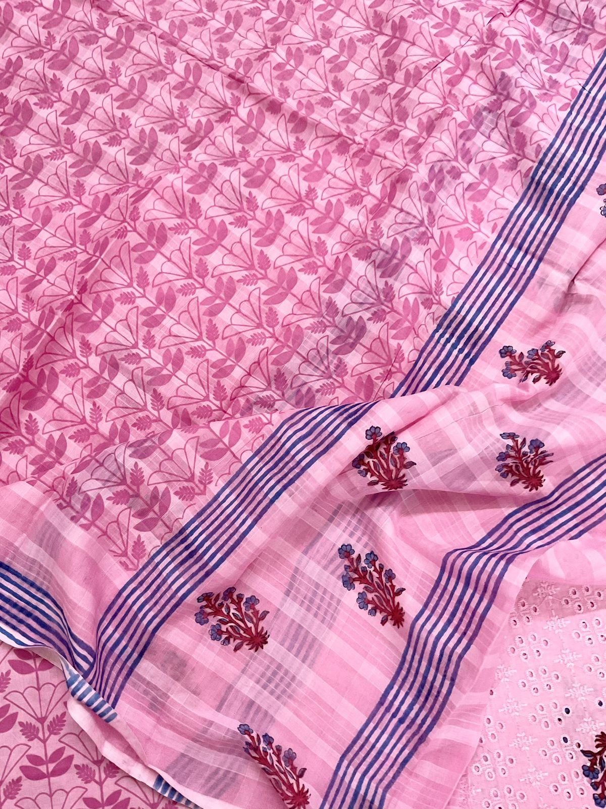 Pure Cotton Printed Embroidered Suit - Pink