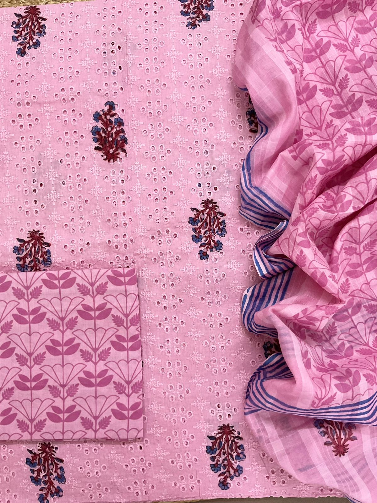 Pure Cotton Printed Embroidered Suit - Pink