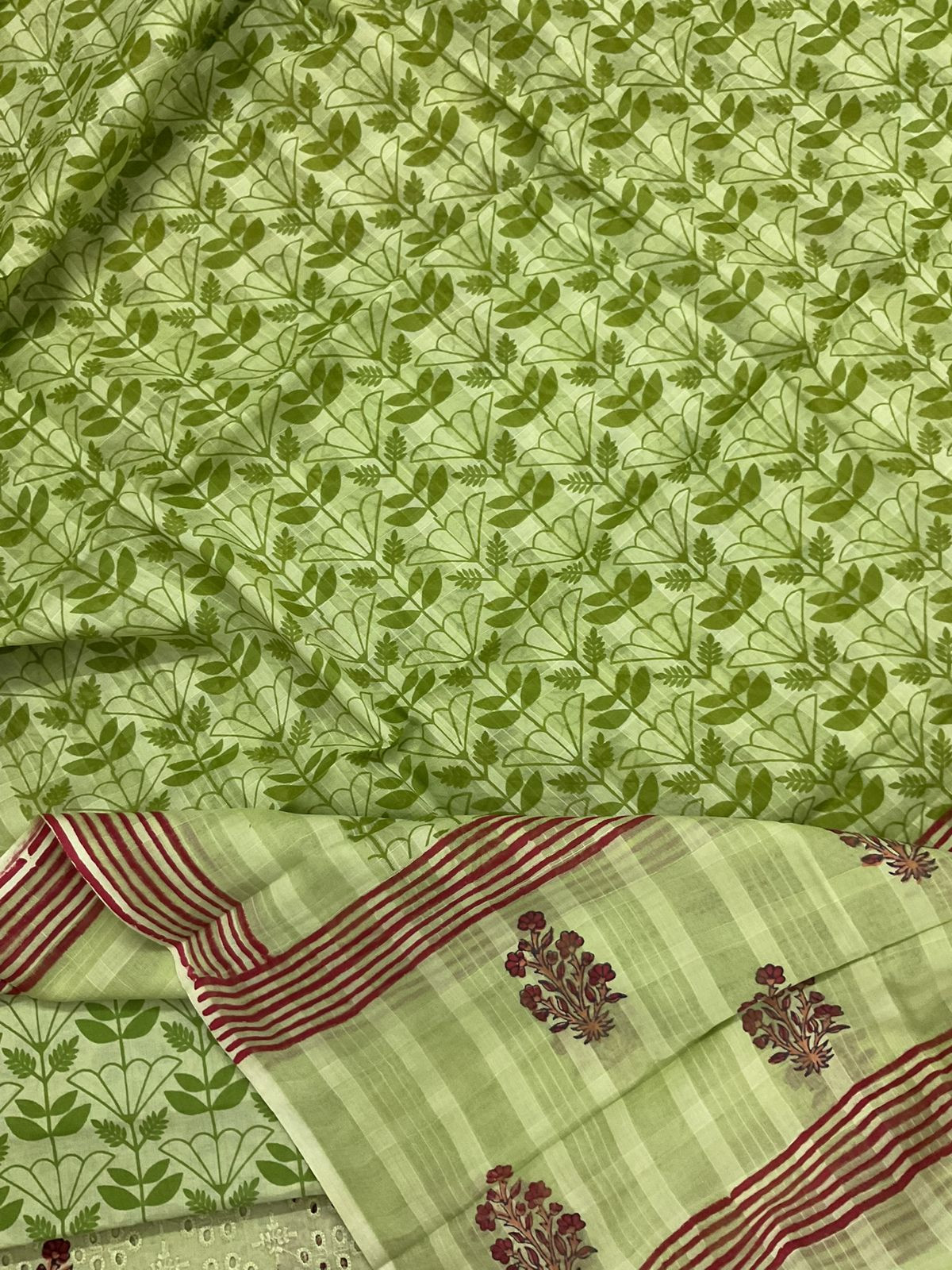 Pure Cotton Printed Embroidered Suit - Green