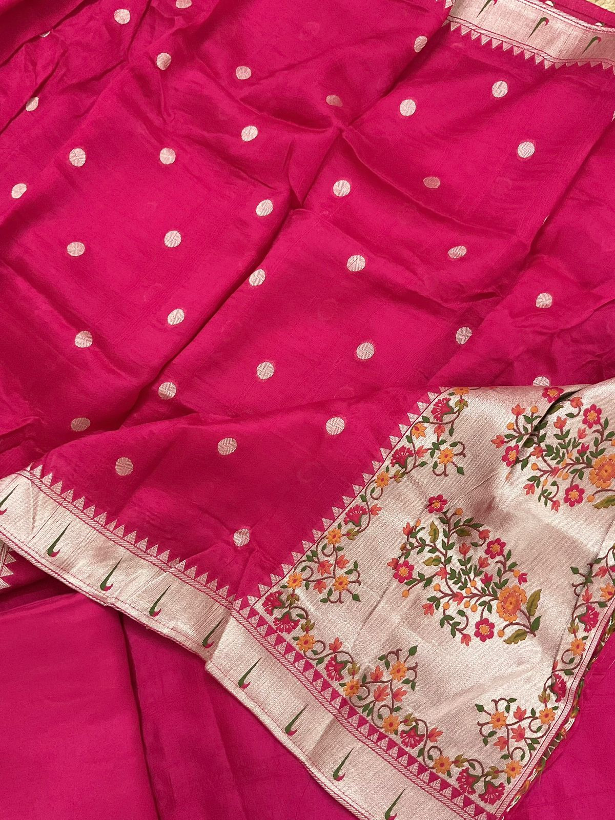 Soft Dola Silk Banarasi Weaved Embroidered Suit - Pink