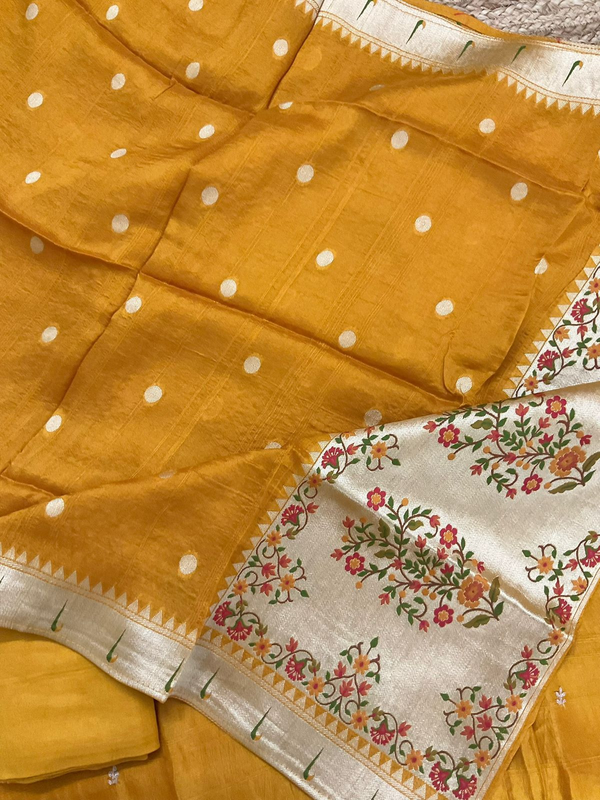 Soft Dola Silk Banarasi Weaved Embroidered Suit - Mustard