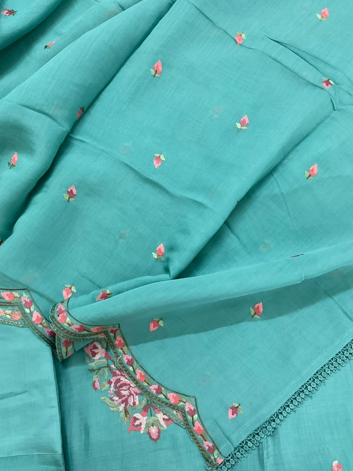 Pure Muslin Embroidered Suit - Blue