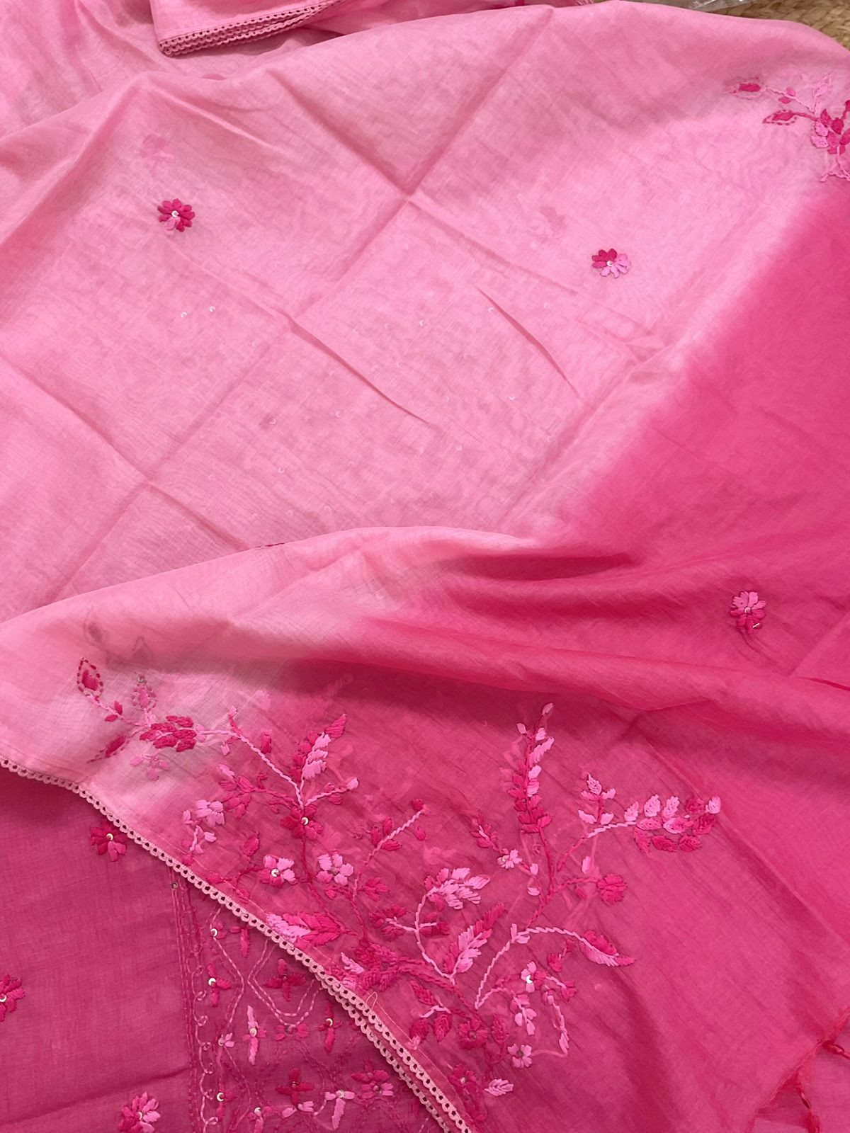 Pure Mul Chanderi Embroidered Suit - Pink