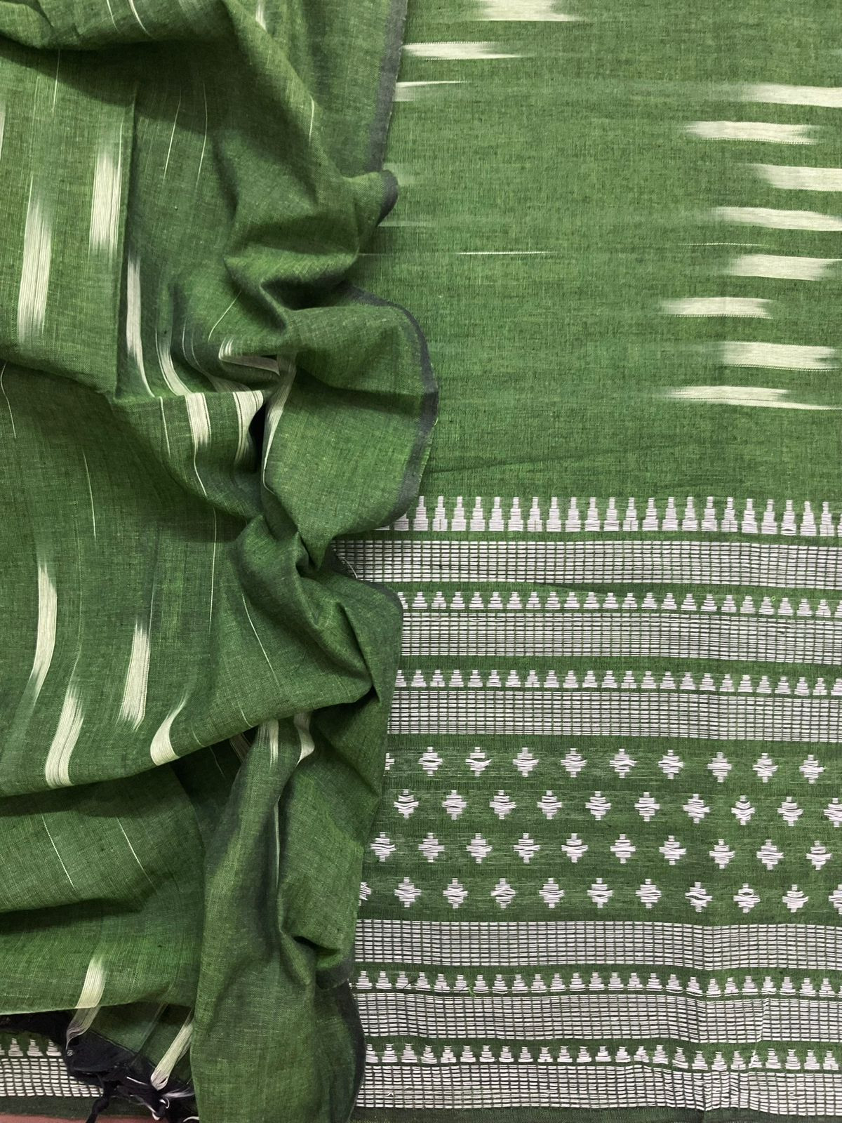 Pure Handloom Cotton Self Weaved Suit - Green