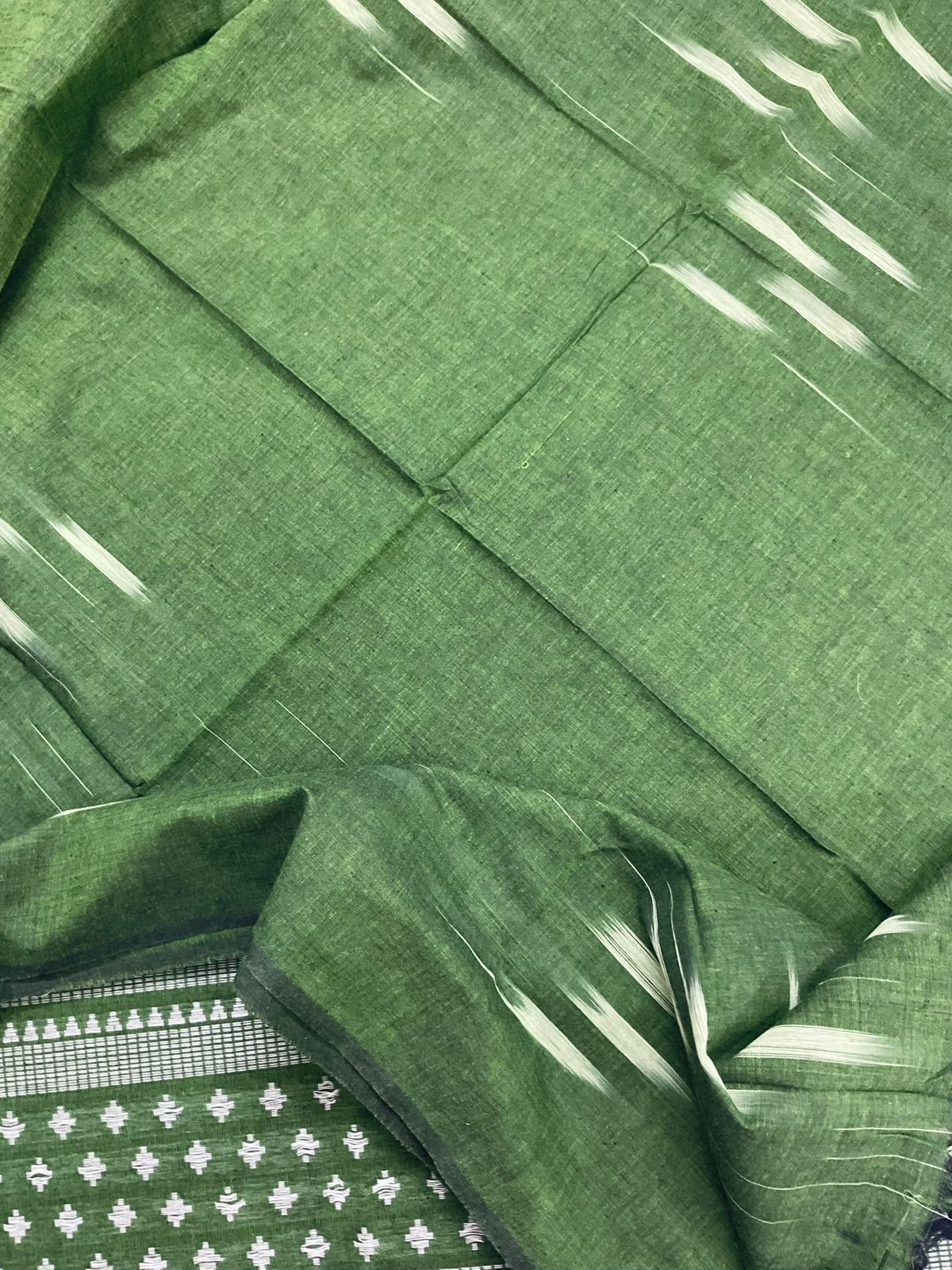 Pure Handloom Cotton Self Weaved Suit - Green