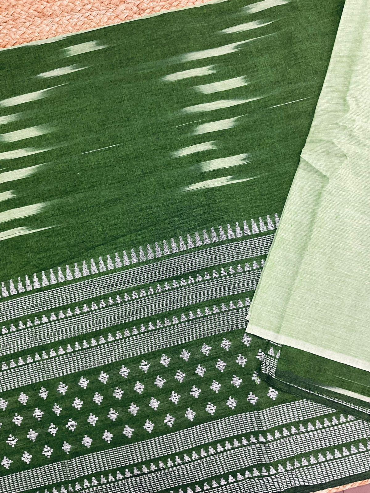Pure Handloom Cotton Self Weaved Suit - Green