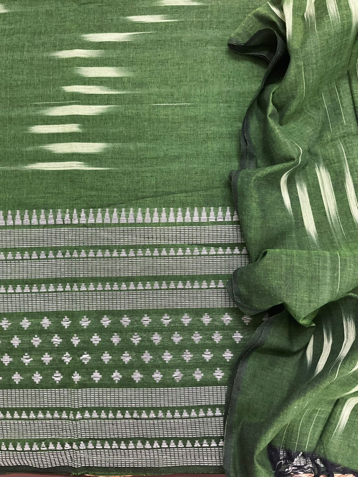Pure Handloom Cotton Self Weaved Suit - Green