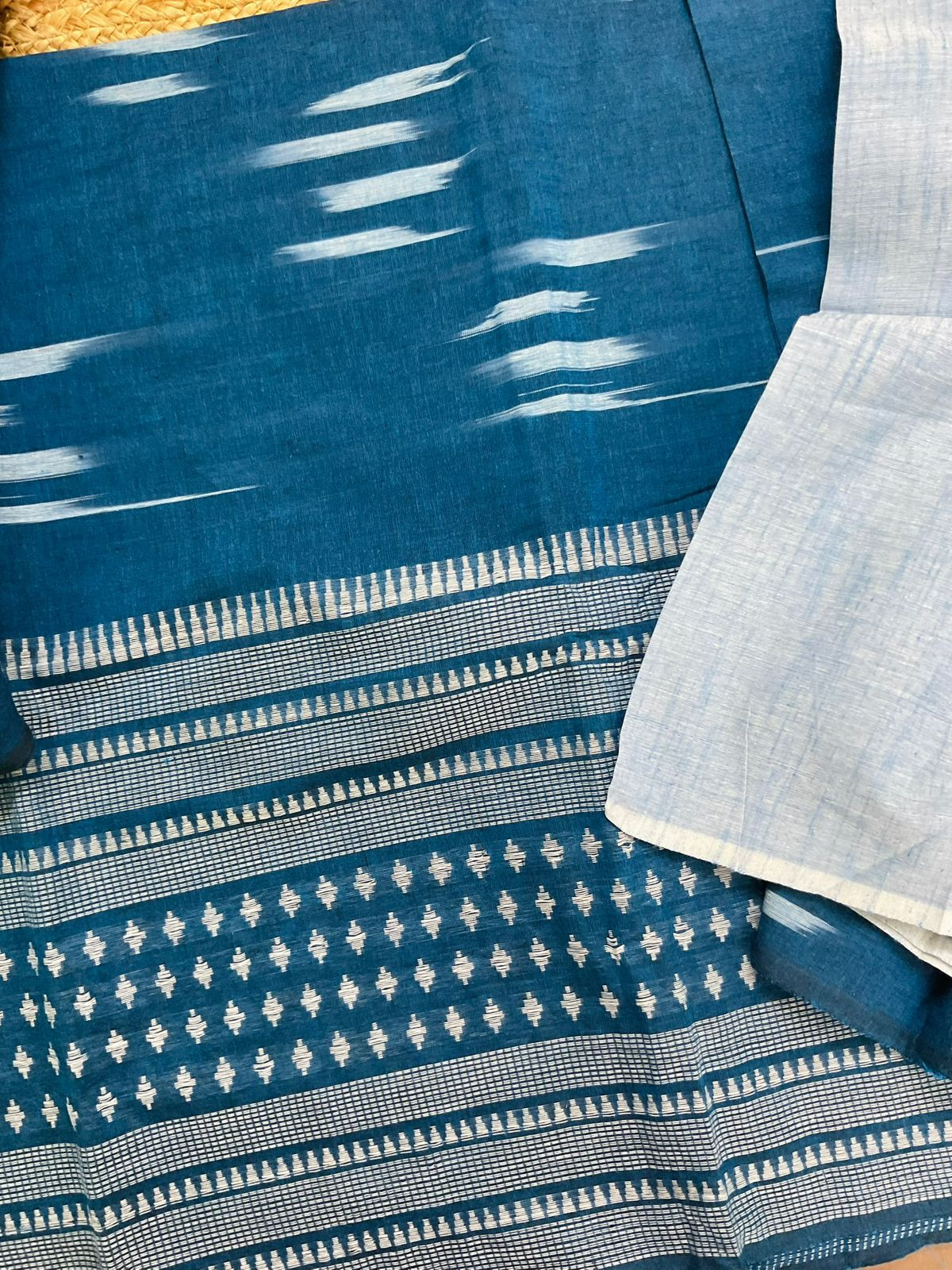 Pure Handloom Cotton Self Weaved Suit - Blue