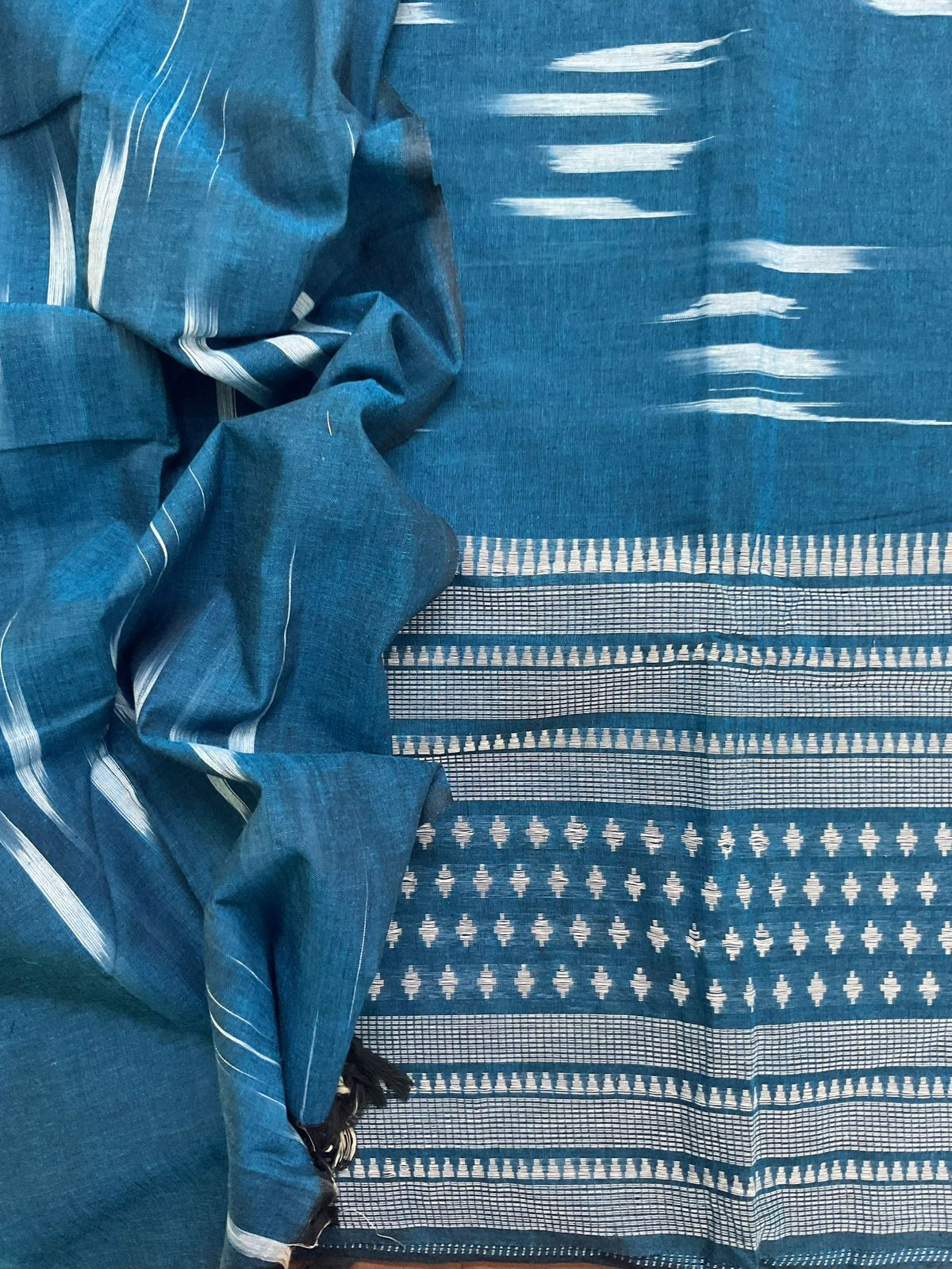 Pure Handloom Cotton Self Weaved Suit - Blue