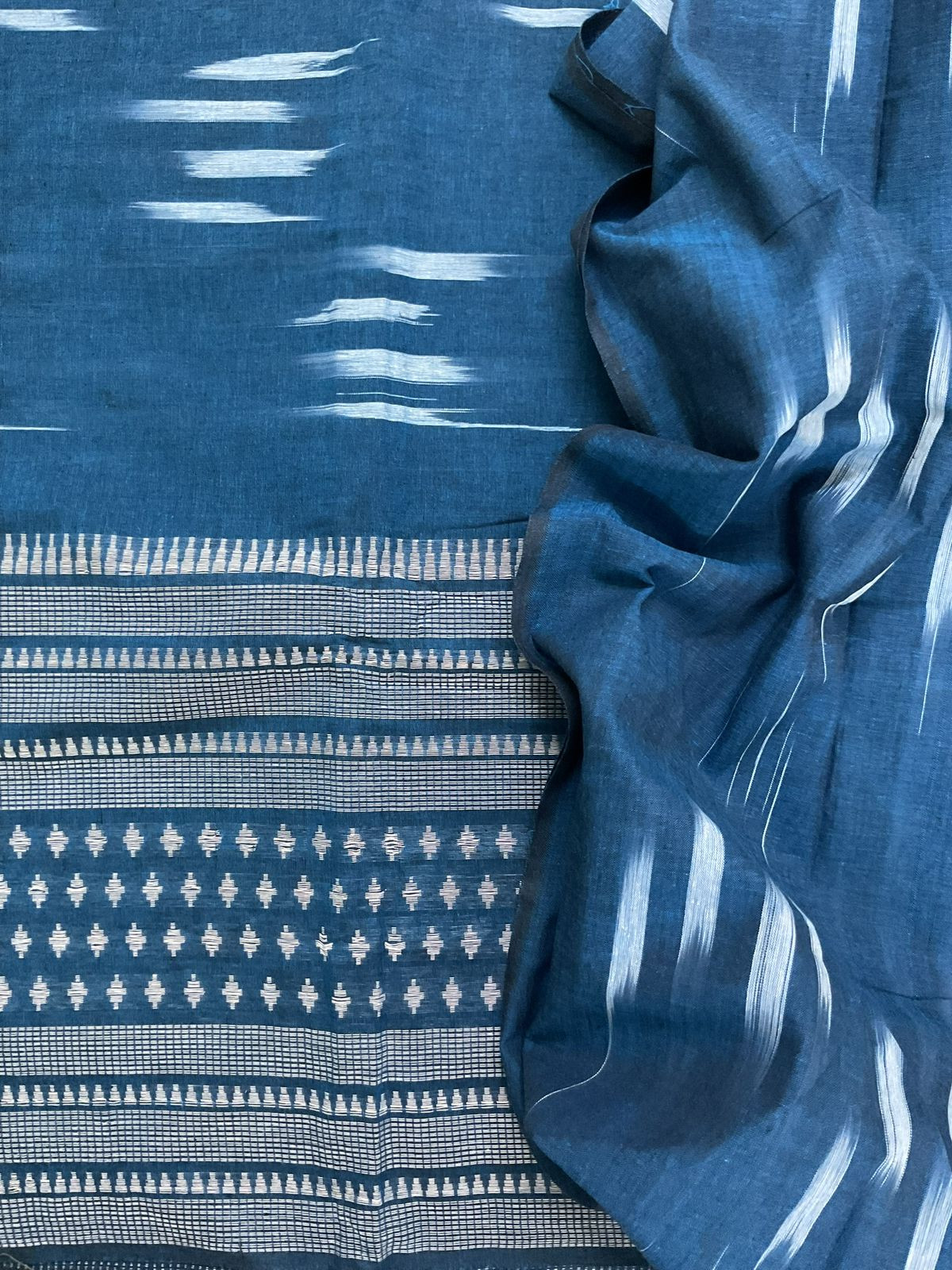 Pure Handloom Cotton Self Weaved Suit - Blue