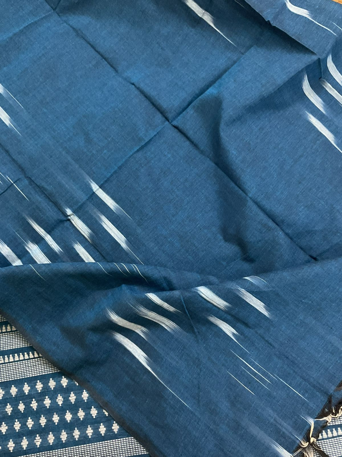 Pure Handloom Cotton Self Weaved Suit - Blue