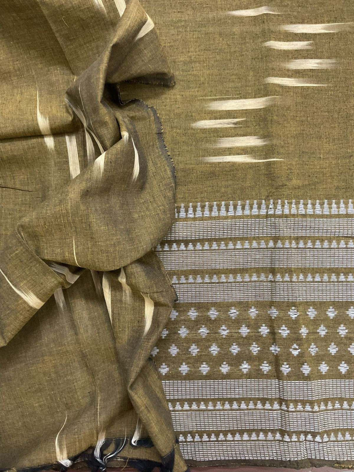 Pure Handloom Cotton Self Weaved Suit - Brown