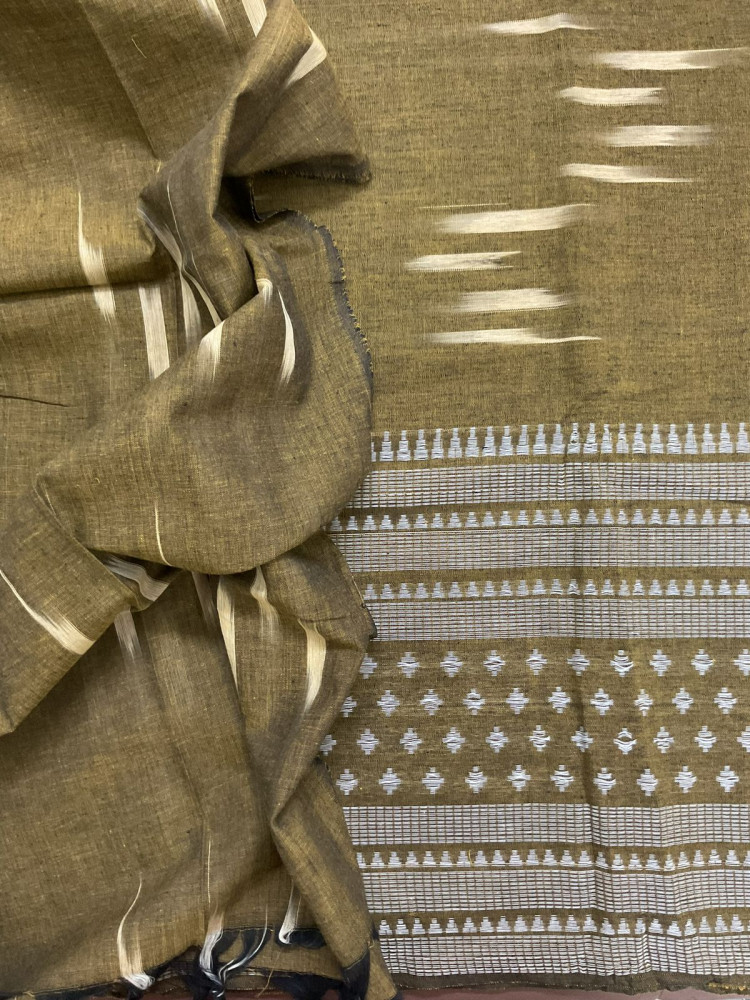 Image of Pure Handloom Cotton Self Weaved Suit - Brown