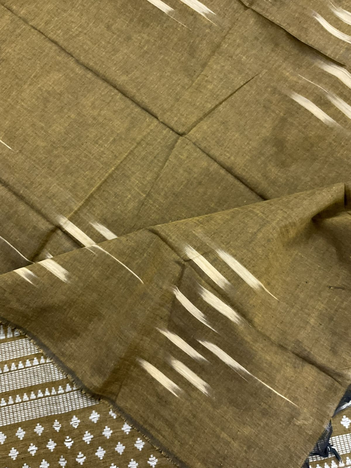 Pure Handloom Cotton Self Weaved Suit - Brown