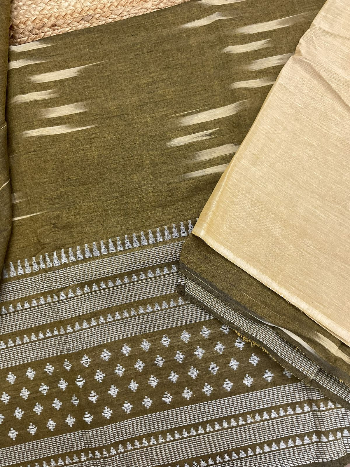 Pure Handloom Cotton Self Weaved Suit - Brown