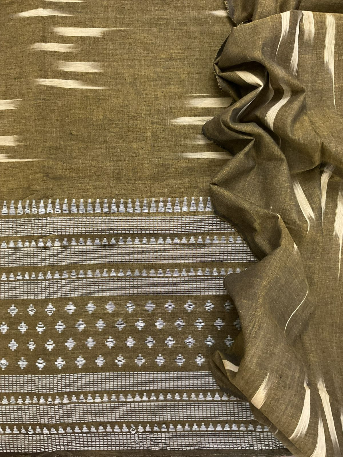 Pure Handloom Cotton Self Weaved Suit - Brown