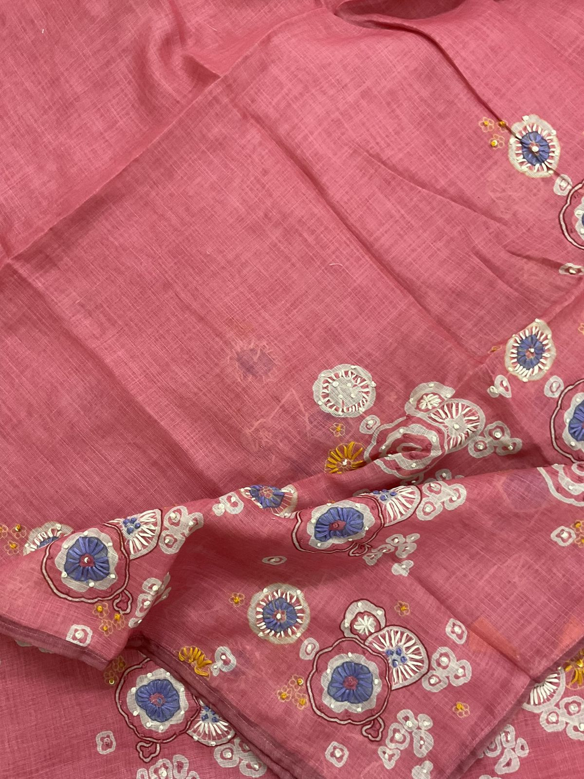 Soft Tissue Slub Cotton Printed Embroidered Suit - Pink
