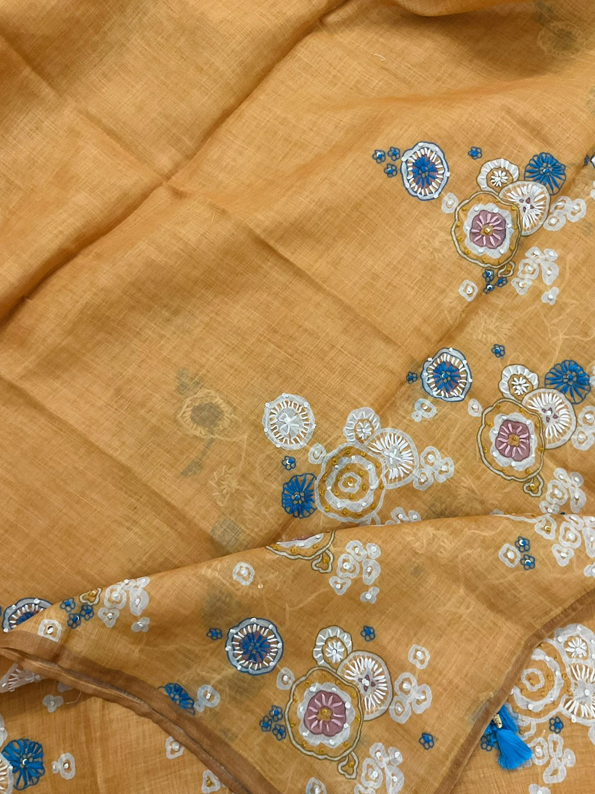 Soft Tissue Slub Cotton Printed Embroidered Suit - Yellow