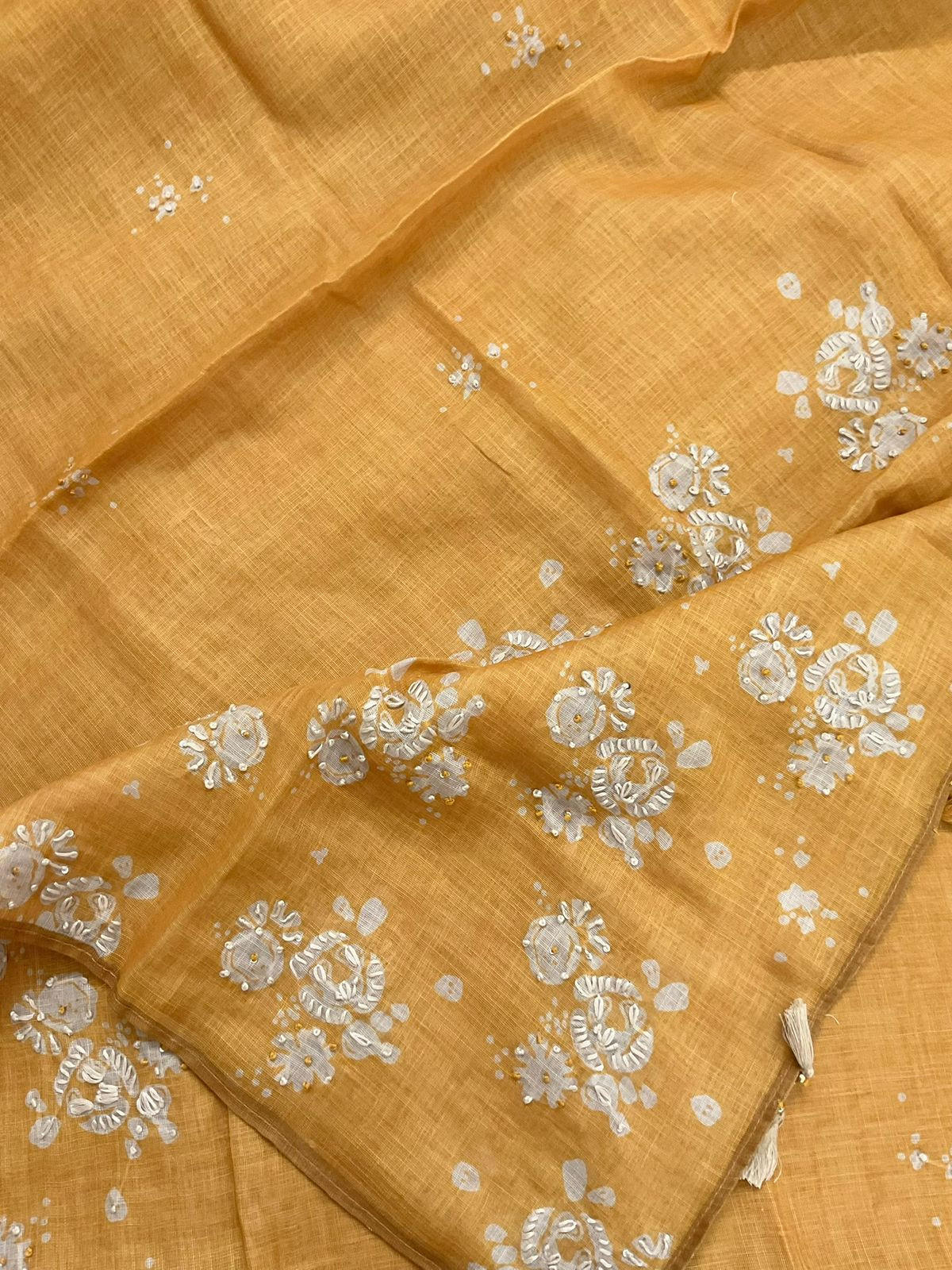 Soft Tissue Slub Cotton Printed Embroidered Suit - Yellow