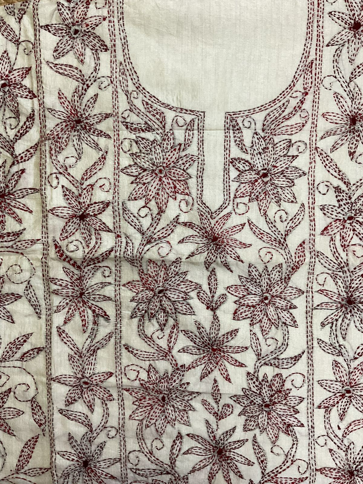 Soft Fine Tussar Embroidered Only Kurta Fabric - Beige