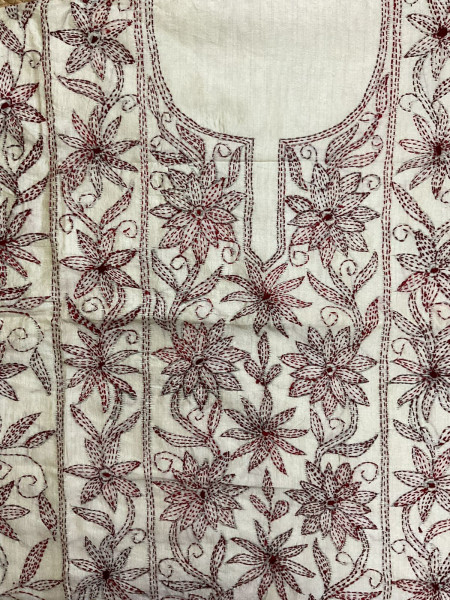 Image of Soft Fine Tussar Embroidered Only Kurta Fabric - Beige