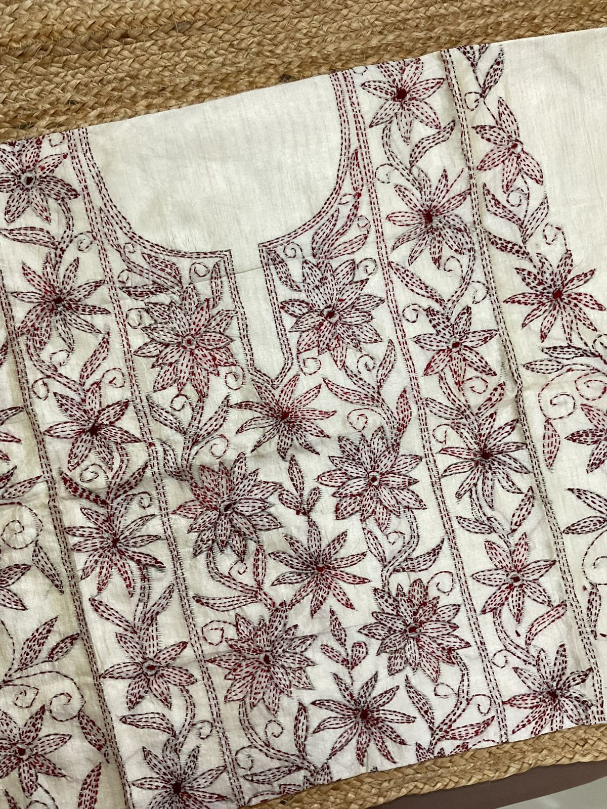 Soft Fine Tussar Embroidered Only Kurta Fabric - Beige