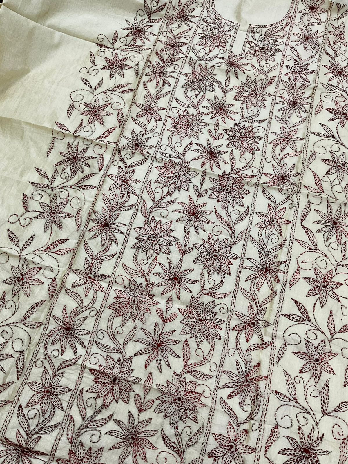 Soft Fine Tussar Embroidered Only Kurta Fabric - Beige