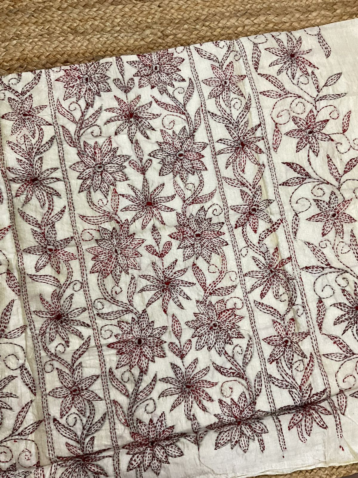 Soft Fine Tussar Embroidered Only Kurta Fabric - Beige