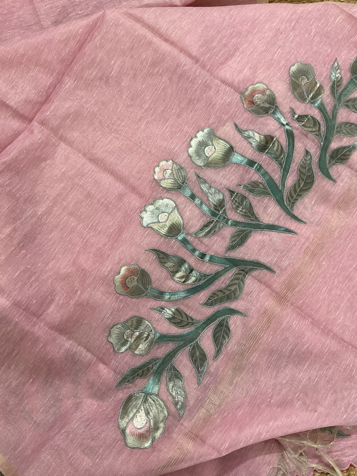 Soft Tissue Slub Cotton Embroidered Suit - Pink