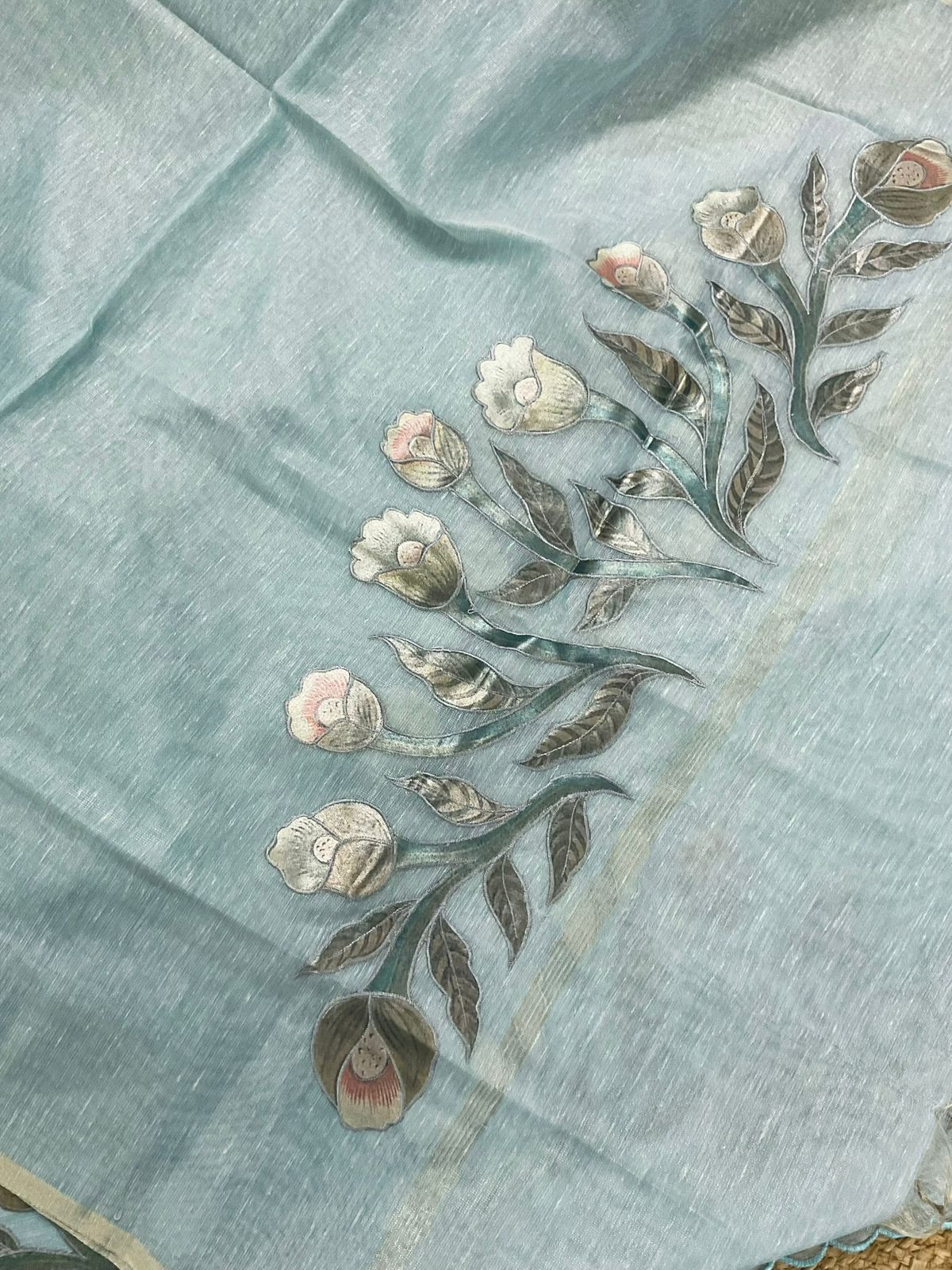 Soft Tissue Slub Cotton Embroidered Suit - Blue