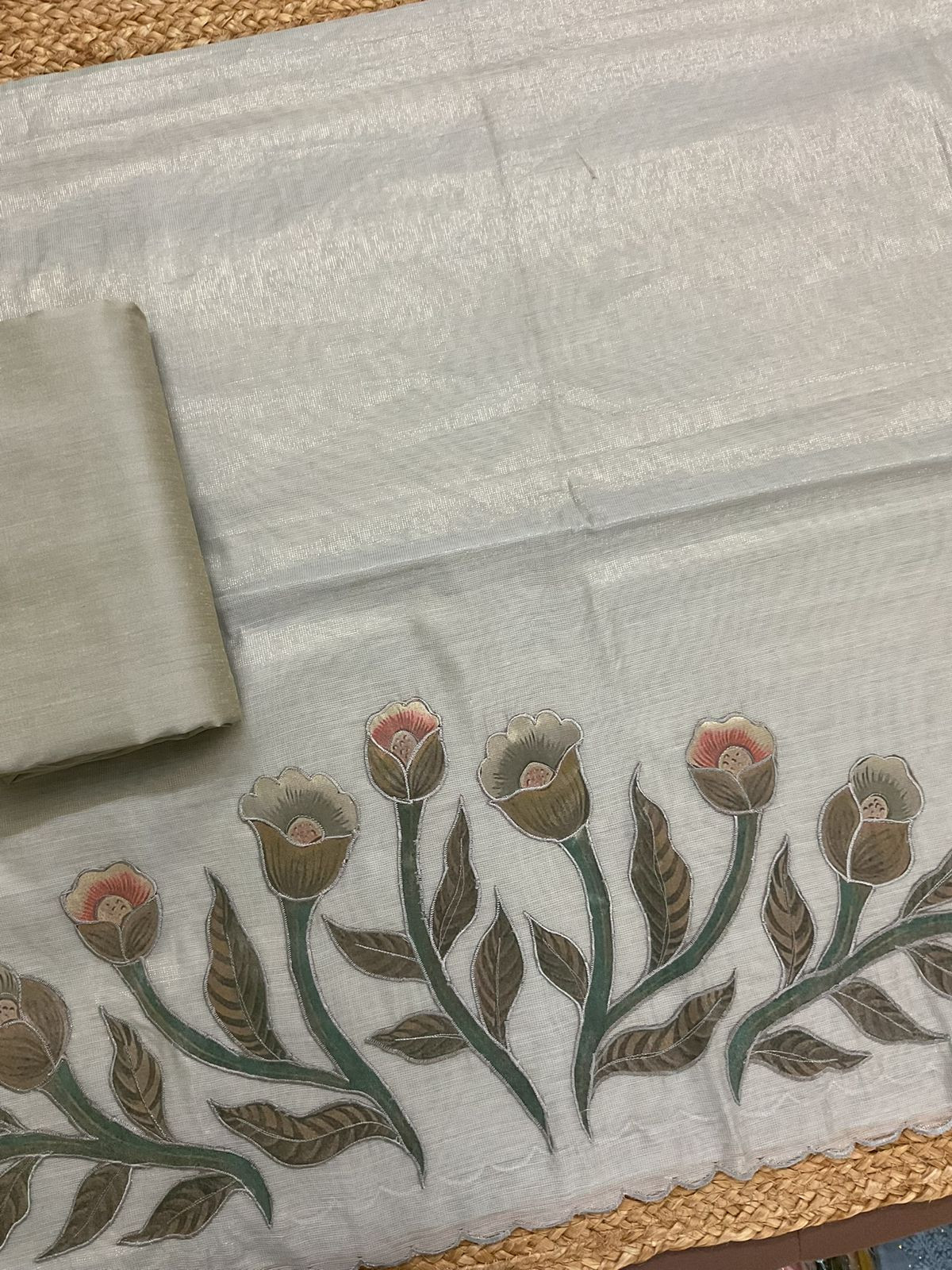 Soft Tissue Slub Cotton Embroidered Suit - Grey