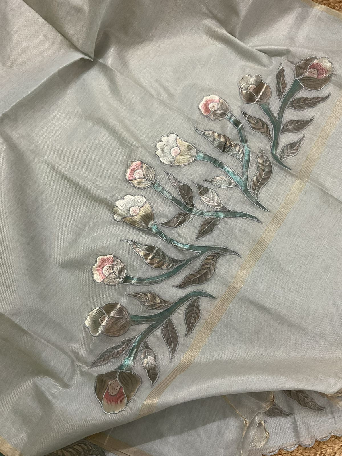 Soft Tissue Slub Cotton Embroidered Suit - Grey