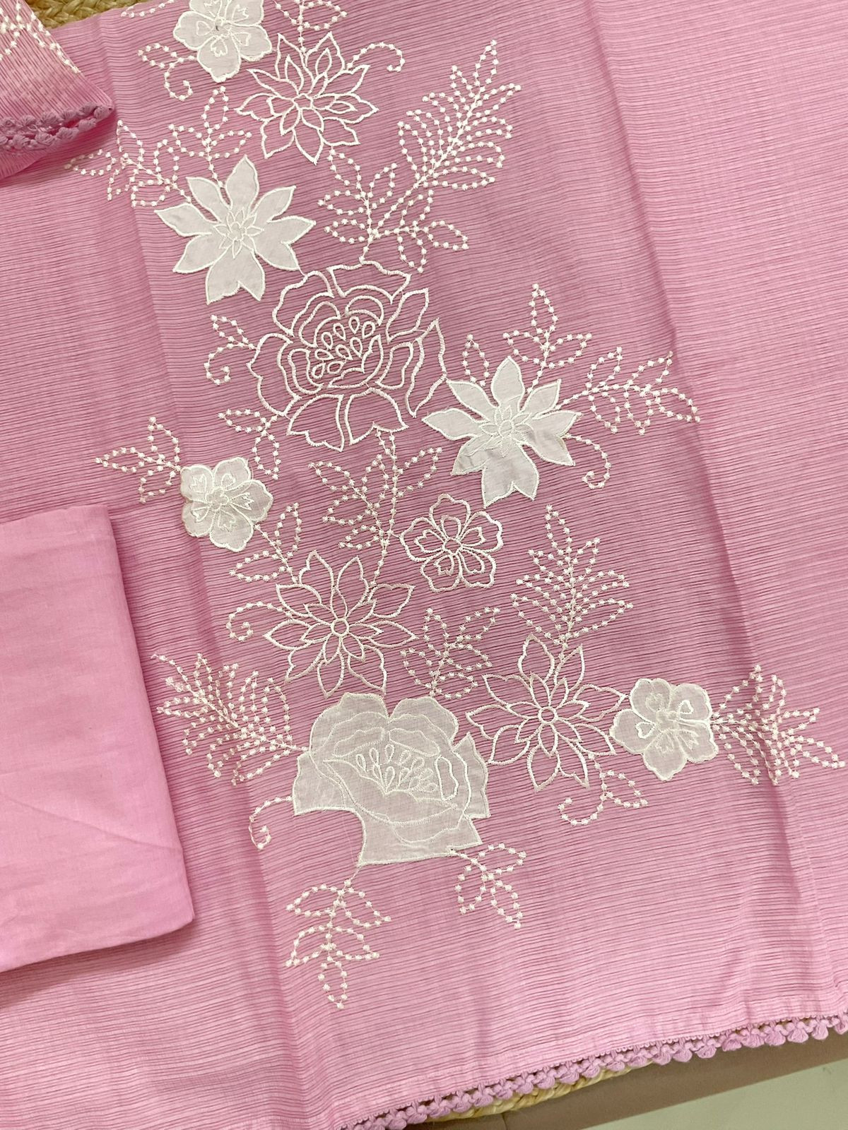 Soft Kota Silk Embroidered Suit - Pink