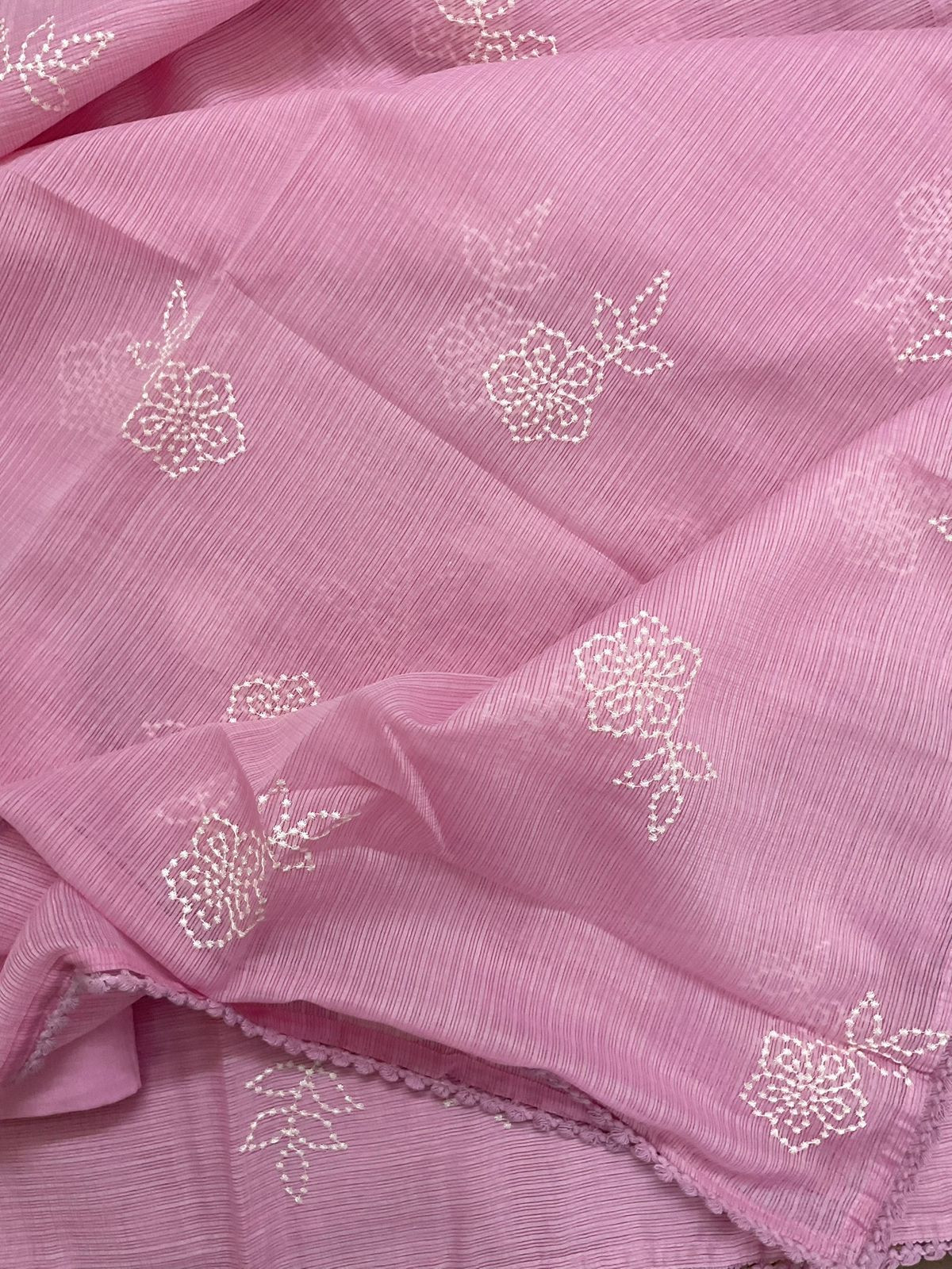 Soft Kota Silk Embroidered Suit - Pink