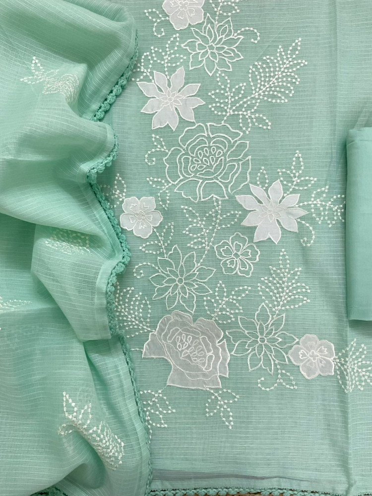 Image of Soft Kota Silk Embroidered Suit - Sea Green