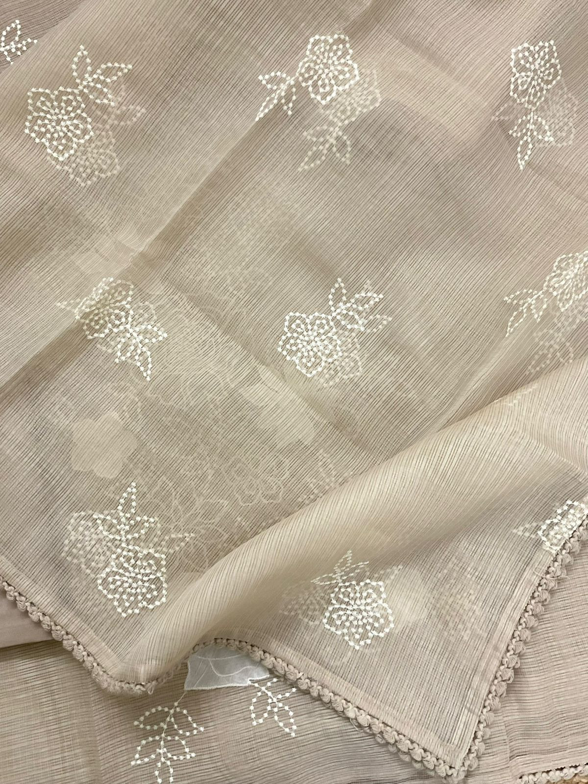 Soft Kota Silk Embroidered Suit - Beige