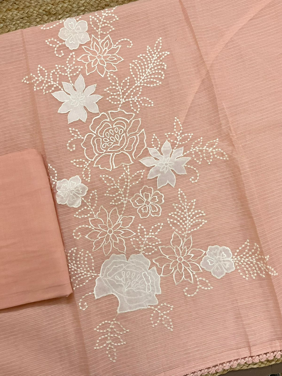Soft Kota Silk Embroidered Suit - Peach