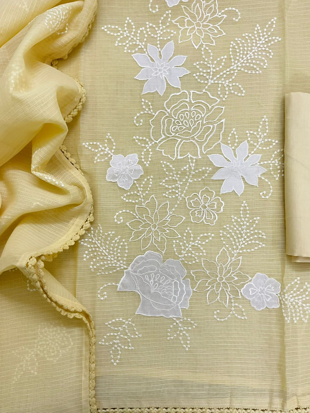 Soft Kota Silk Embroidered Suit - Yellow