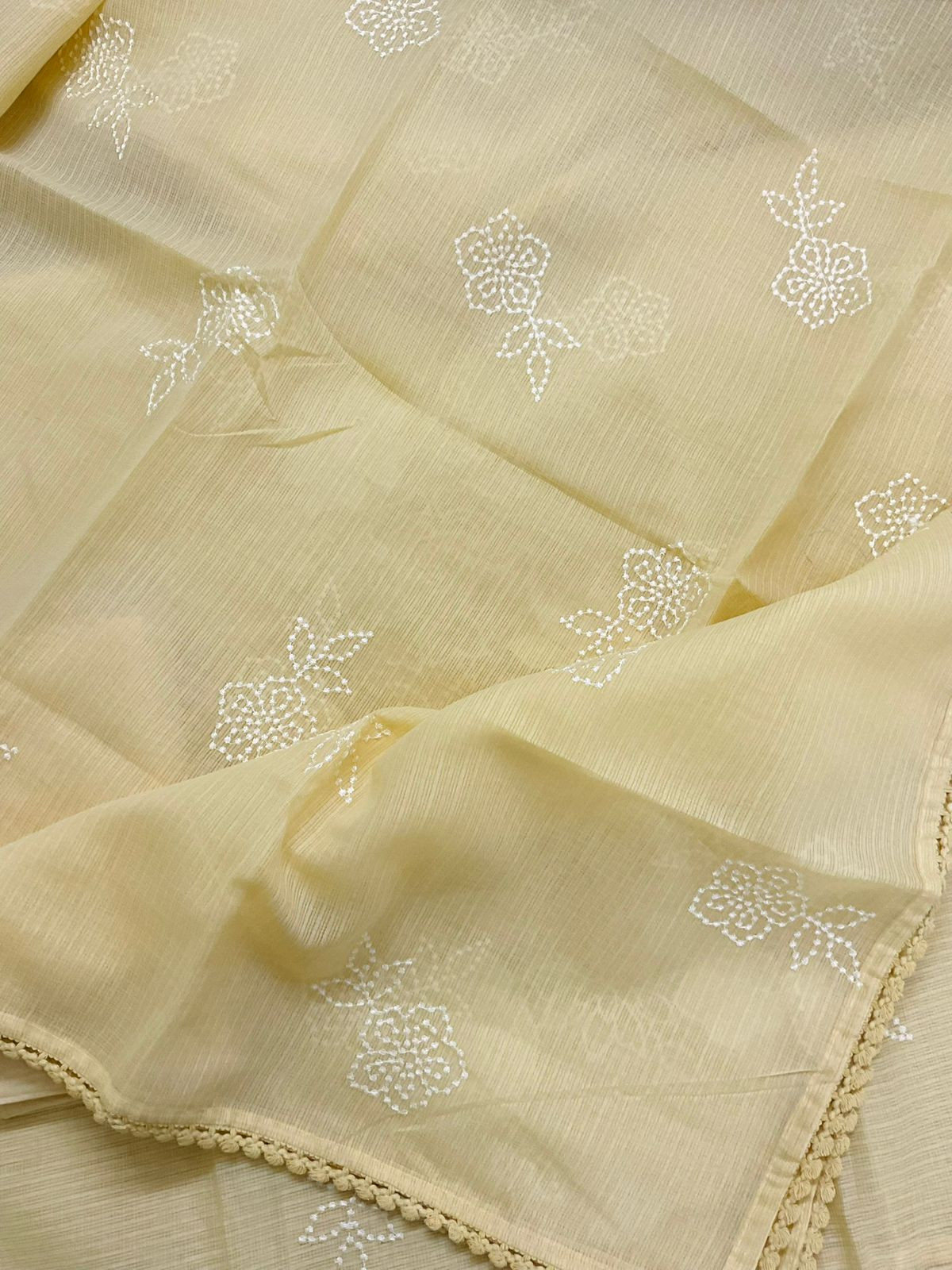 Soft Kota Silk Embroidered Suit - Yellow