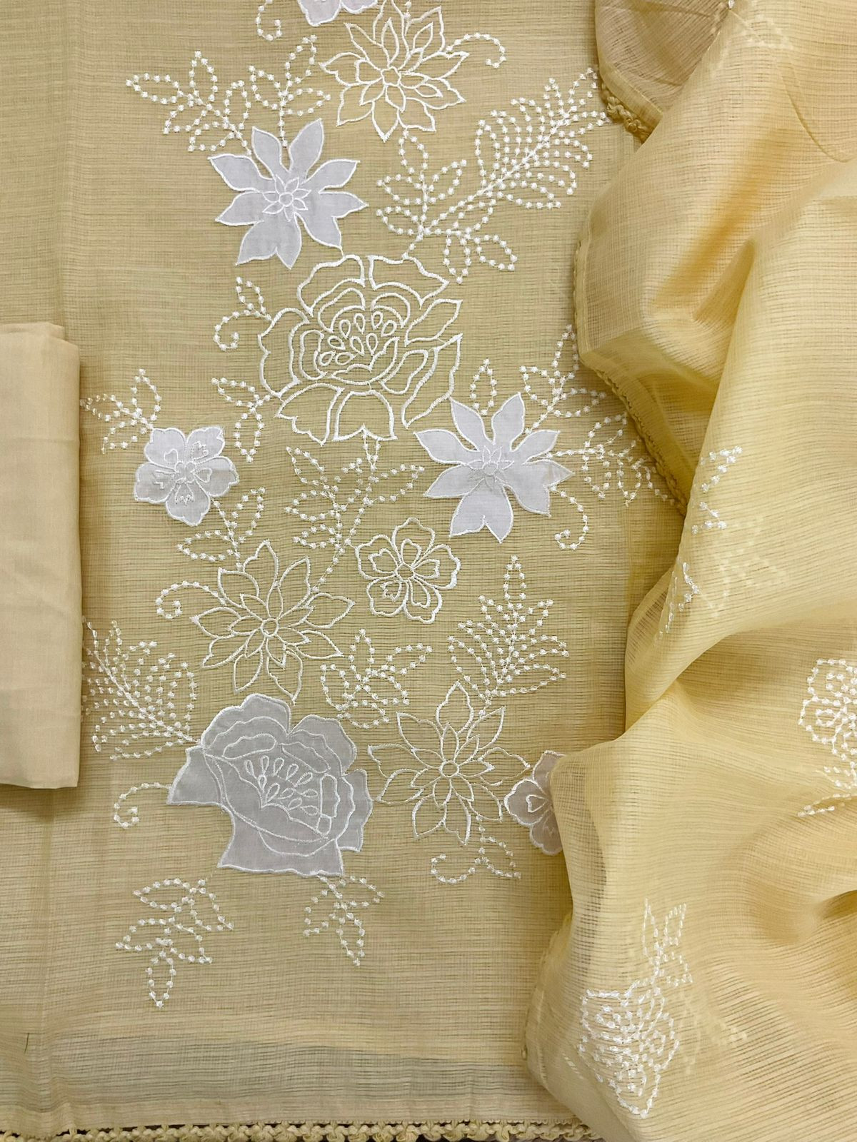 Soft Kota Silk Embroidered Suit - Yellow