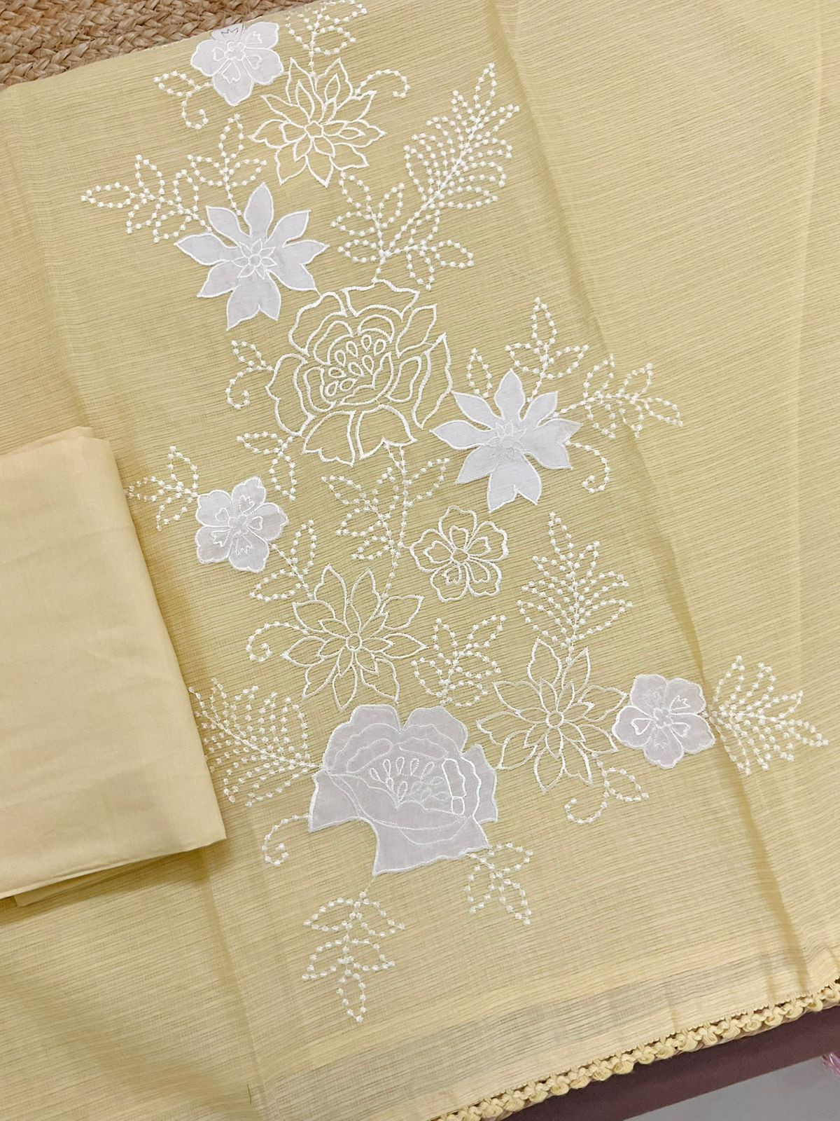 Soft Kota Silk Embroidered Suit - Yellow