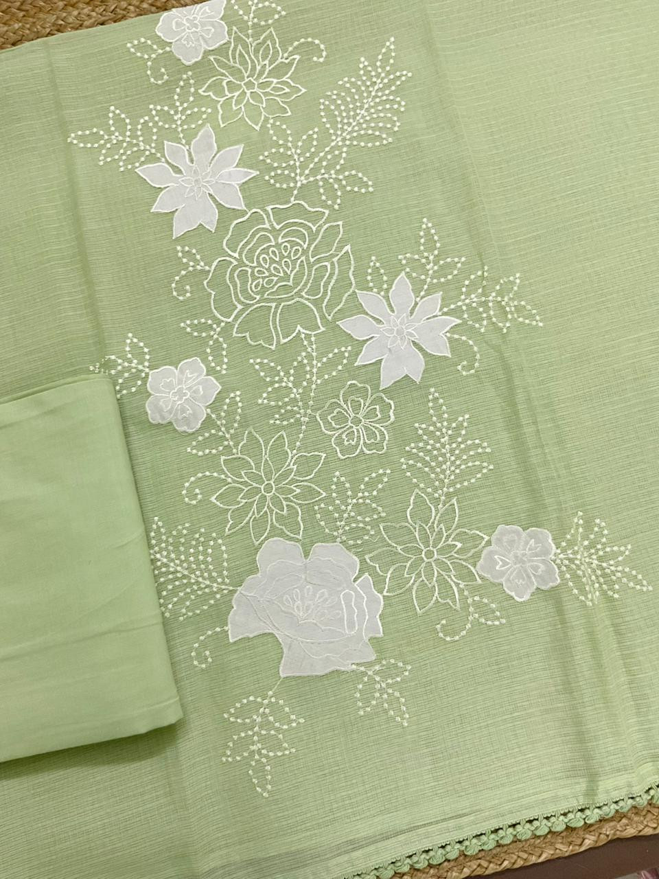 Soft Kota Silk Embroidered Suit - Green