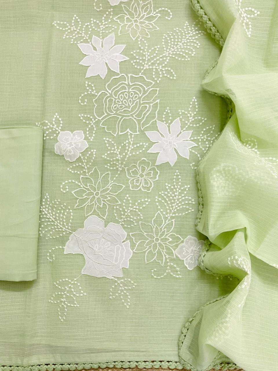 Soft Kota Silk Embroidered Suit - Green