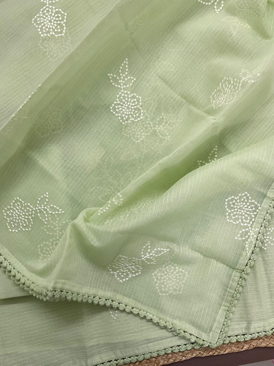 Soft Kota Silk Embroidered Suit - Green