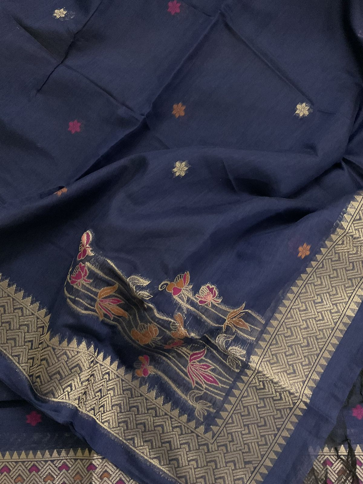Soft Slub Chanderi Jamdani Weaved Embroidered Suit - Blue