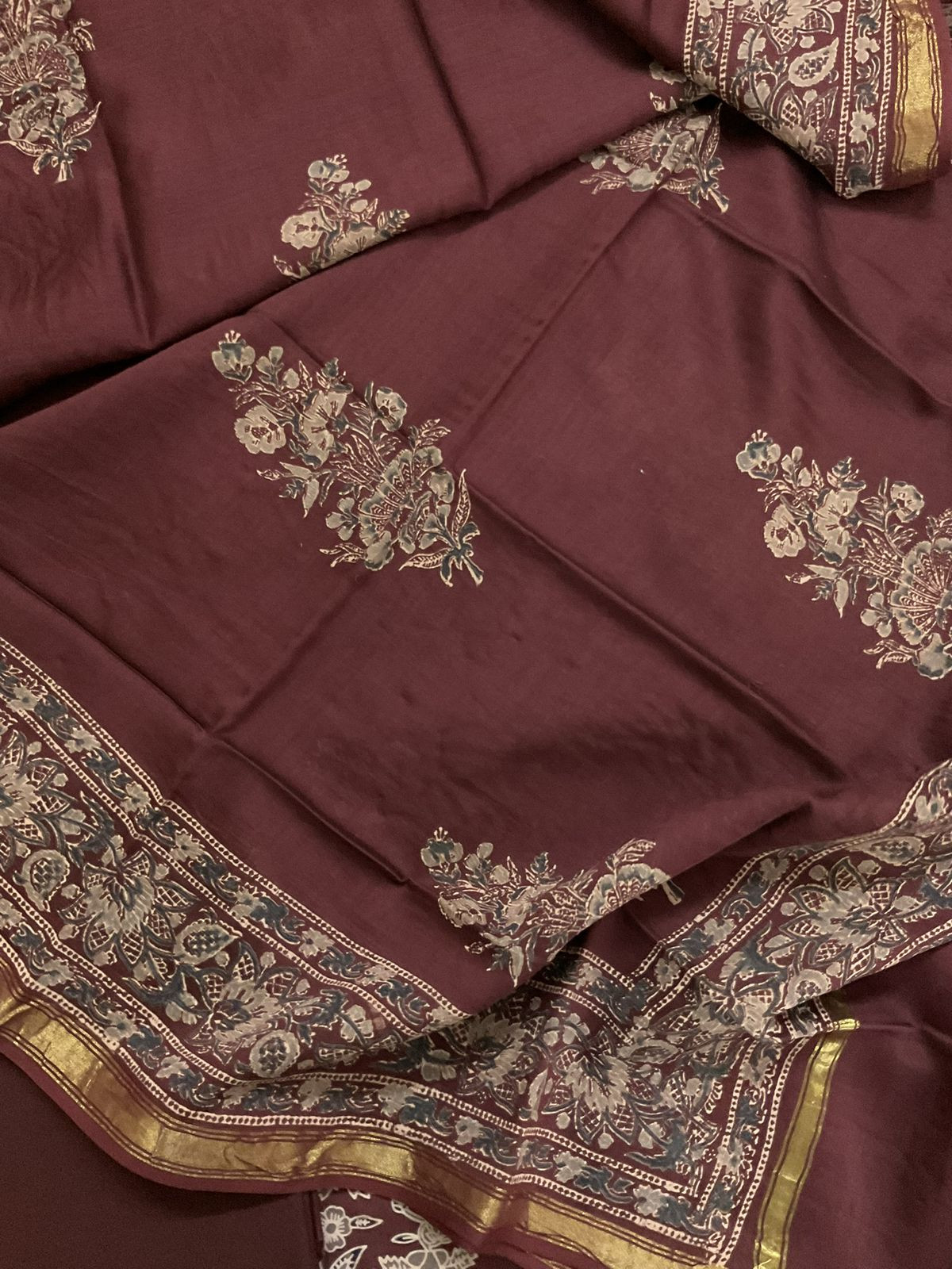 Pure Cotton Printed Embroidered Suit - Maroon