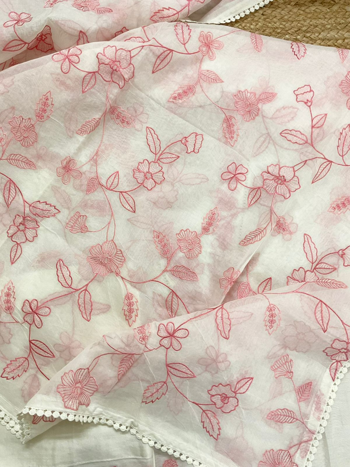 Pure Chanderi Embroidered Suit - Off White